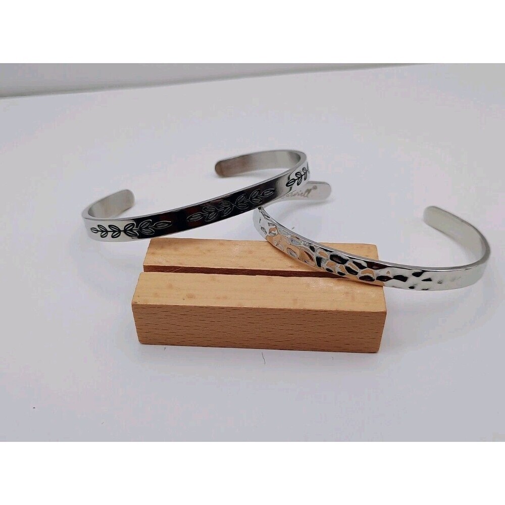 Stainless Steel Cuff Motivation Bracelets 2pc With Engraving Inside - Carviell - Picture 2 of 9